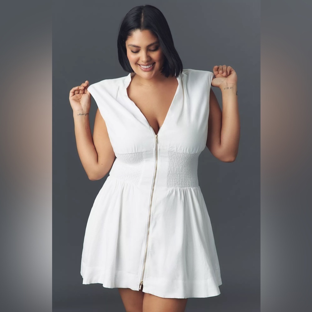 Anthropologie White Zip-Front Mini Dress